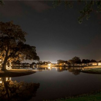 Brazoria Lakes RV Resort lake view at night