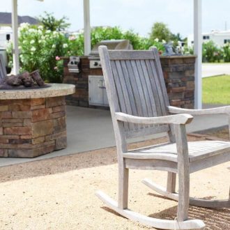 WestLake RV Resort rocking chairs and firepit and kitchen